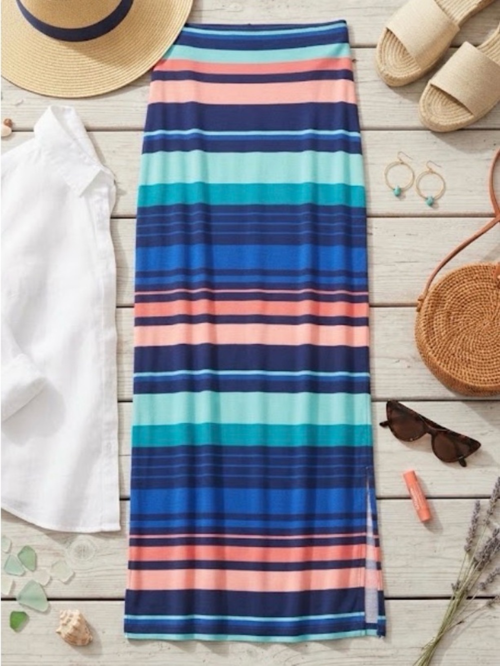 a.n.a Multicolor Striped Maxi Pencil Skirt | S | 🩵🏝️ Coastal Vacation Boho Knit